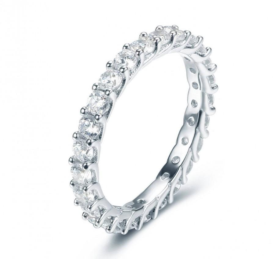 Wedding - Stack able Eternity CZ Engagement Ring 925 Sterling Silver Diamond Simulant Celebration Bridal Ring Wedding Band Women Size 1.5-14 Ss3405