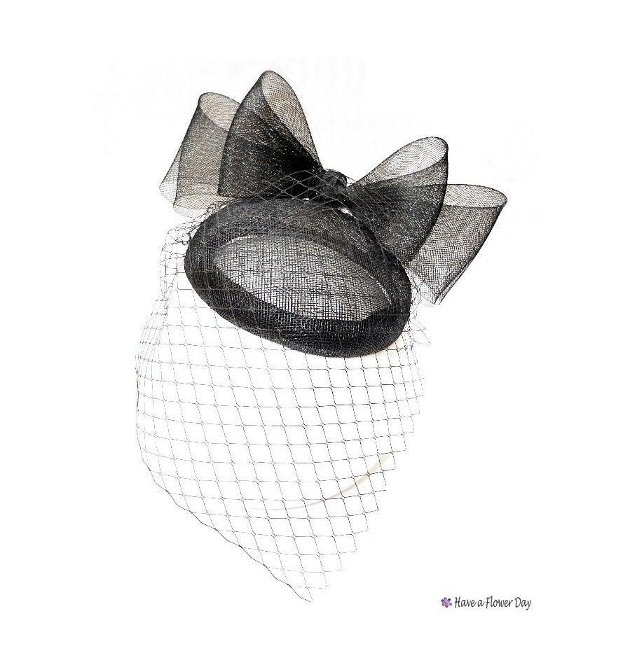 Hochzeit - Black wedding headpiece. Retro hat.