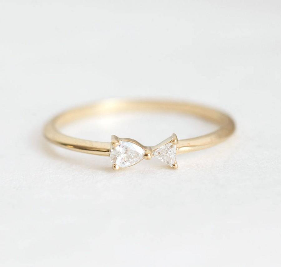 زفاف - Pisces Ring, Gold Fish Ring, Two Diamond Ring, Diamond Cluster Ring with Pear Diamond and Trillion Diamond