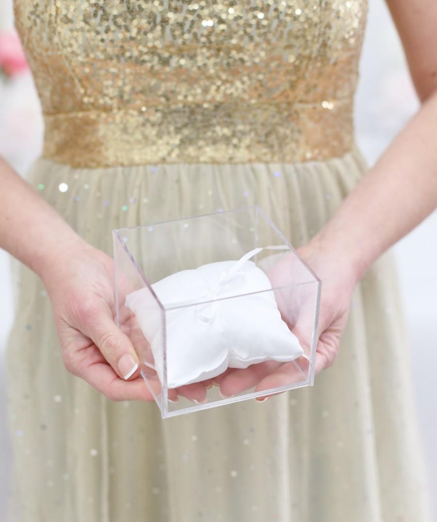 Wedding - Ring Bearer Pillow Box Modern Clear Acrylic Simplistic Plastic Glass Look BBND201812