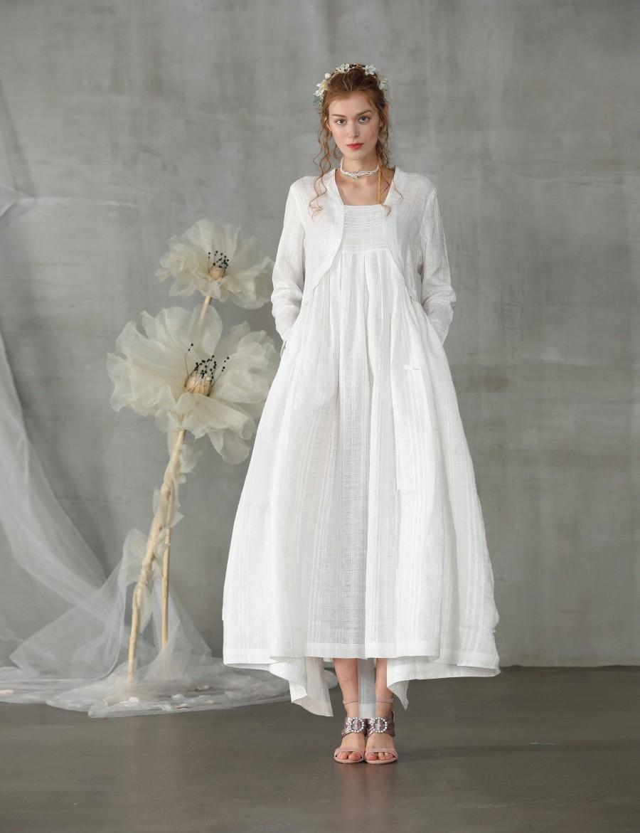 Mariage - linen dress, white dress, maxi dress, layered wedding dress,  wedding dress, white linen dress, plus size, boho dress 