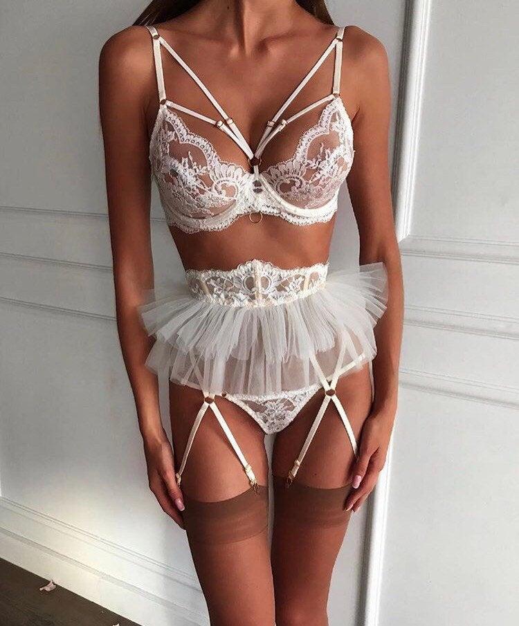 Mariage - Wedding white lingerie set, see through lingerie, sexy lingerie, sheer lingerie, erotic lingerie, bridal lingerie, gift for her