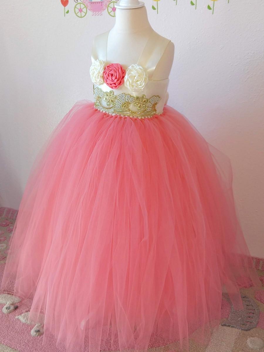 Свадьба - Custom Coral Flower Girl Dress/Made To Order