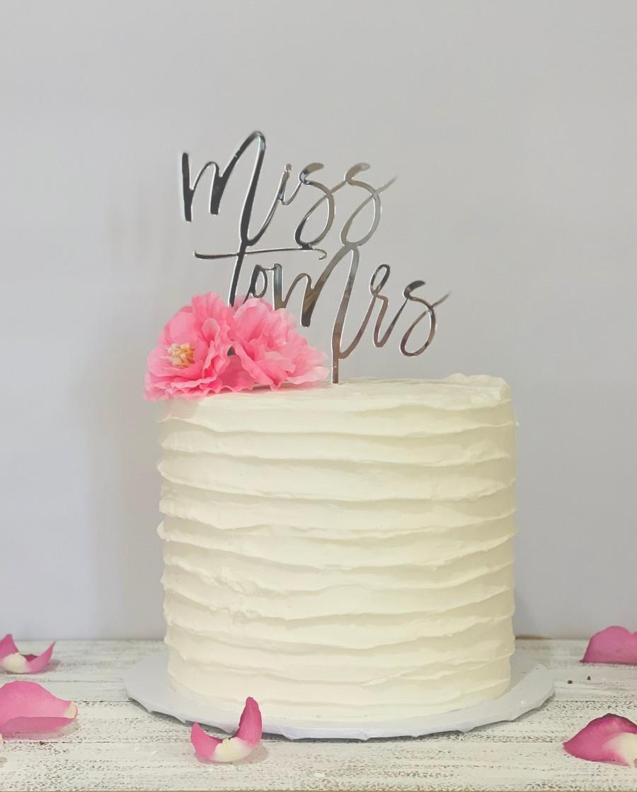 Hochzeit - Miss to Mrs mirror acrylic cake topper bridal shower