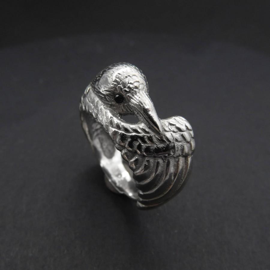 Mariage - Platinum Ring - Raven Ring with Black Diamond Eyes - Fine Jewelry - Engagement Ring - Pagan Wedding - Themed Wedding Ring - Witch Wedding