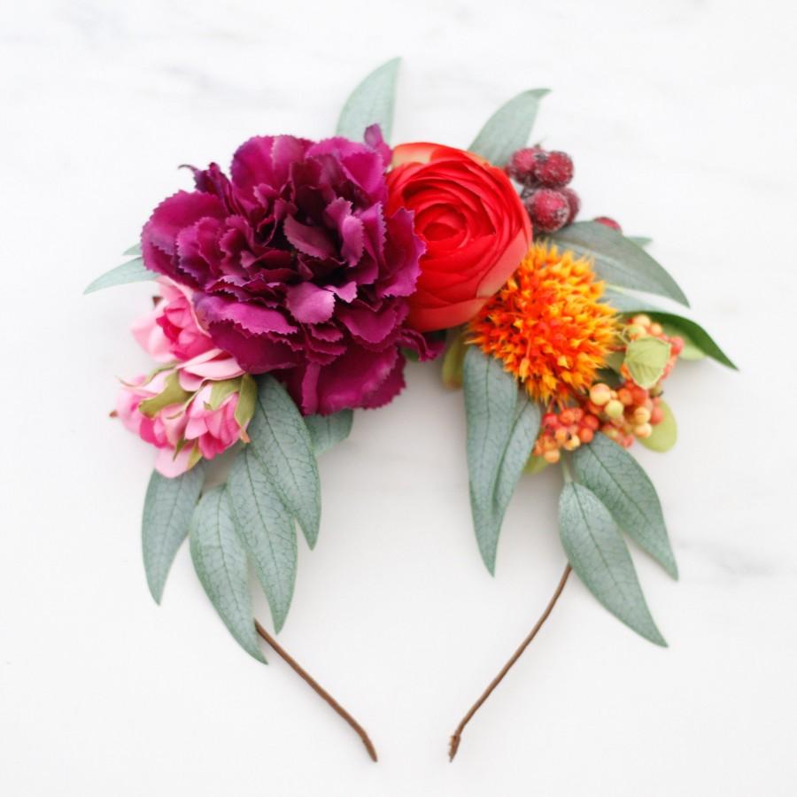 Wedding - Frida Kahlo flower headband, colorful flower crown, large flower headpiece, tropical flower crown