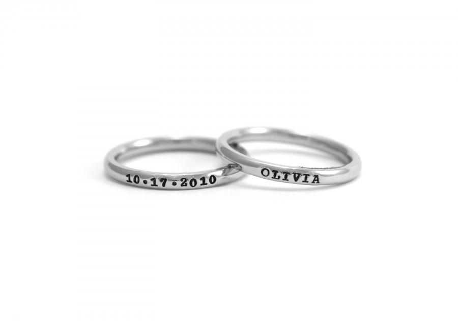 زفاف - Thin Name Ring - Stamped Stacking Rings - Personalized Rings - Custom Engraved Ring - Roman Numeral - Coordinates - Anniversary - Words