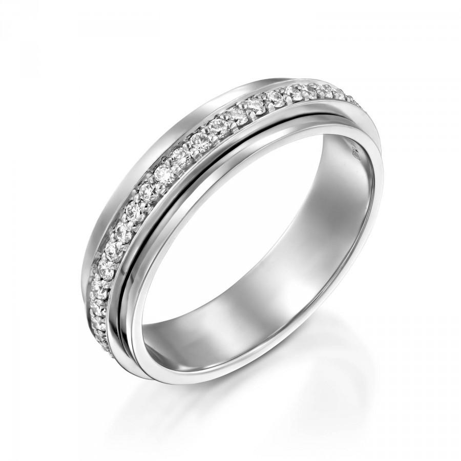 Wedding - Solid 18k White Gold Women Spinner Band Eternity Wedding Band Diamond Ring, His and Her Spinner Diamond wedding band Ladies spinner rings