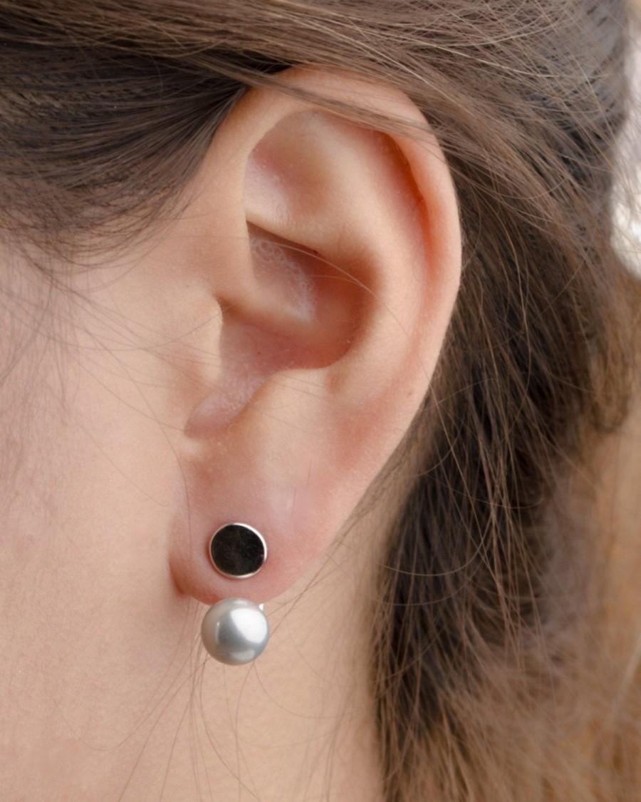 Mariage - Grey Pearl Ear Jacket- Drop Stud Earrings- Bridesmaid Gift- Floatings Earrings- Stud Earrings- Bridal Earrings- Pearl Jewelry-EJK004GRP