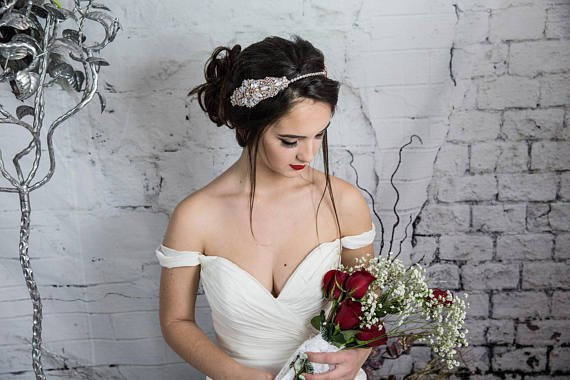 Свадьба - Gold Bridal Headpiece, Gold Wedding Tiara, Crystal Headband, Bridal Head Chain, Bohemian Bridal hair accessories