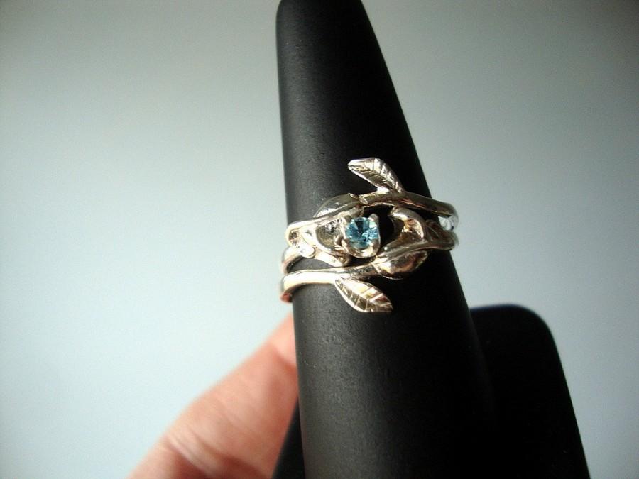 زفاف - Wedding ring set with Choice of stone in eco friendly sterling silver  Custom Made in USA -your Size -Two rings- nature Vine Leaf & Lily