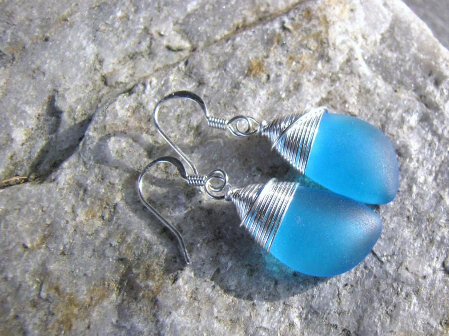 زفاف - Caribbean blue seaglass earrings