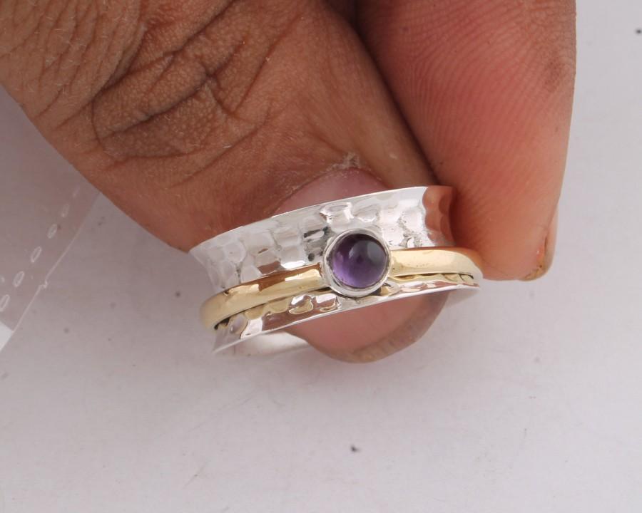 زفاف - 925 Sterling Silver Amethest Ring (SPINNER RING)- -Meditation Ring- Silver Spinner Ring-925 Sterling Silver thumb Ring-Silver Band Ring