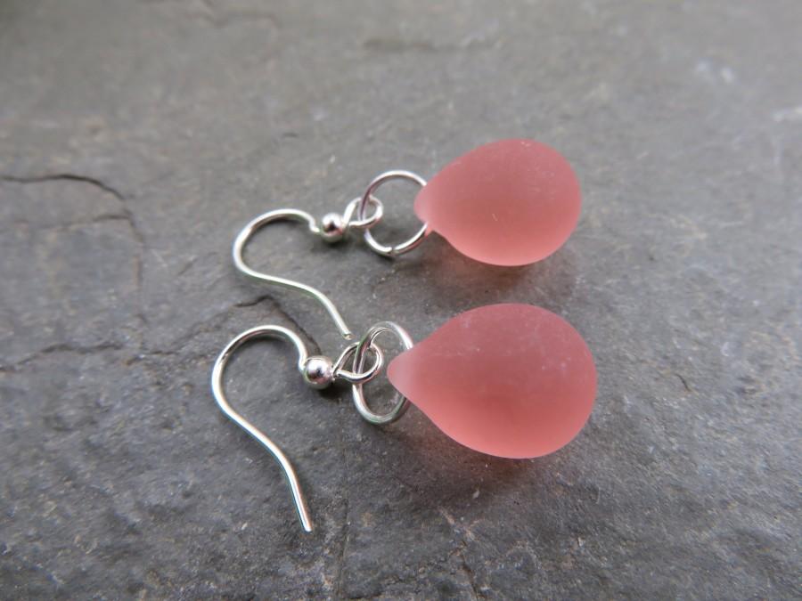 زفاف - peach seaglass earrings, minimalist tiny earrings