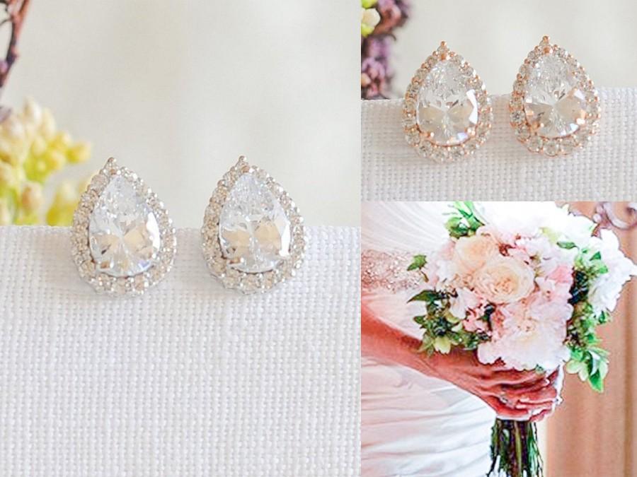 Hochzeit - Bridal Earrings, Crystal Wedding Earrings, Stud Earrings, Teardrop Earrings, Rose Gold,Gold,Bridal Wedding Jewelry,Bridesmaid Earrings, ANYA