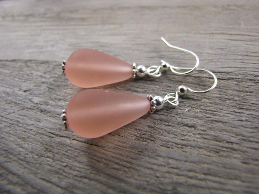 Свадьба - peach earrings frosted glass jewelry bridesmaid wedding