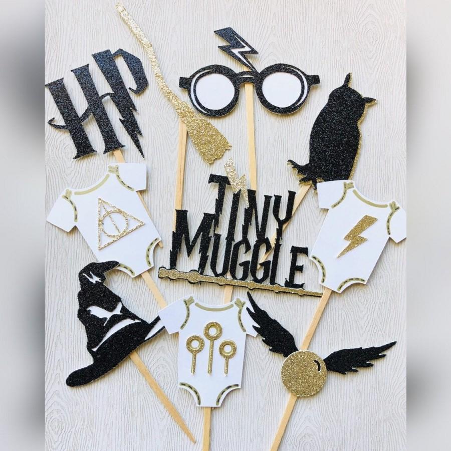 Wedding - Harry Potter Cupcake toppers, Harry potter baby shower, Harry Potter party, Harry potter, wizard glasses, sorting hat, golden snitch