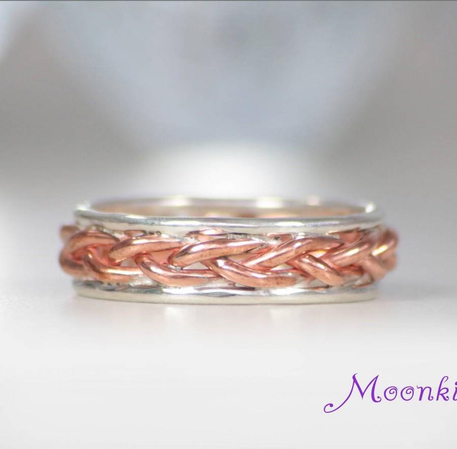 Wedding - Womens Wedding Band - Sterling Silver and Copper Band Ring -  Viking Wedding Band - Braided Copper Ring - Unique Womens Commitment Ring