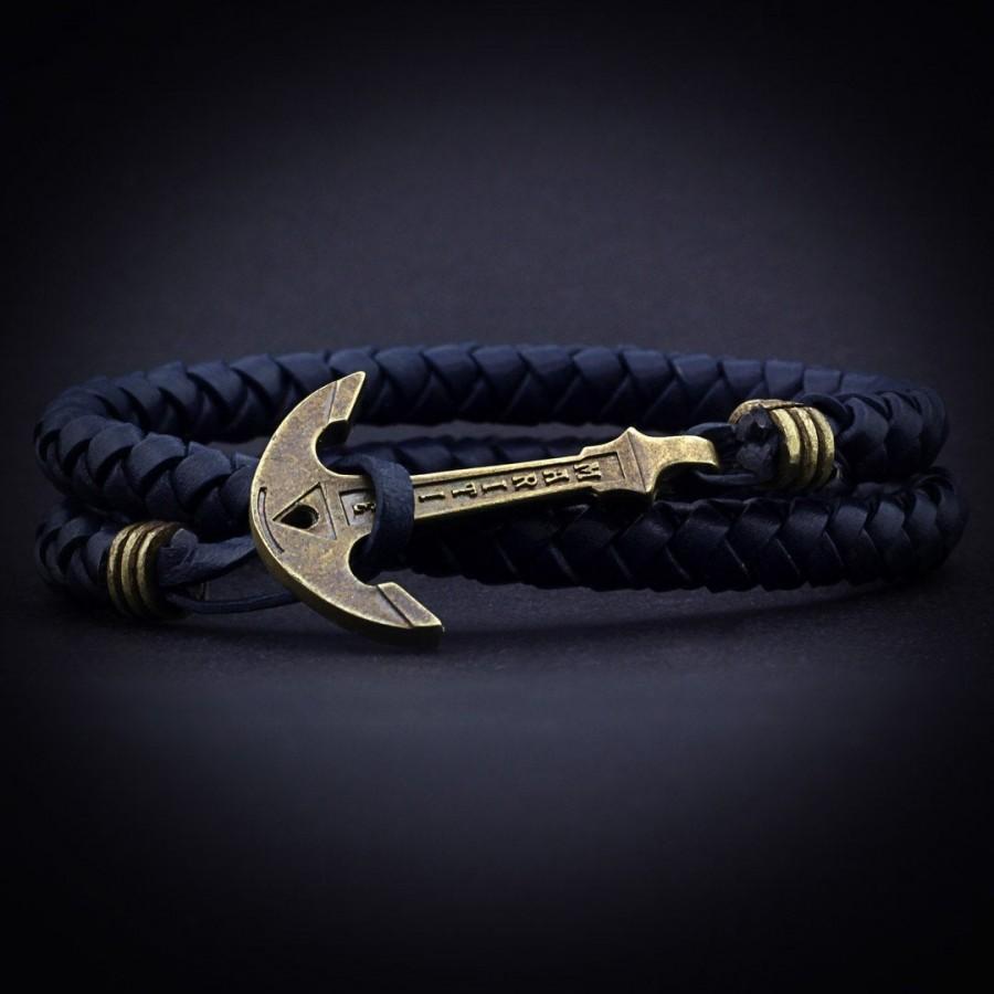 زفاف - Leather Anchor Bracelet. Valentines Day Gift for Boyfried. Anchor Blue Leather Mens Bracelet. Leather Nautical Wrap Bracelet. Gift For Him