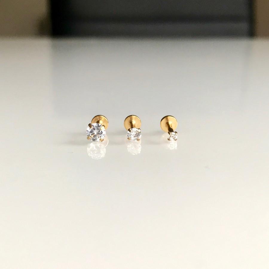 زفاف - 6mm 16G Gold Round Clear Stone Nose/Helix/Lip/Tragus Labret Stud Earrings Flat Back Piercing Cartilage 2mm 3mm 4mm
