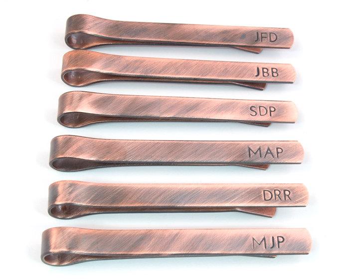 زفاف - Personalized Copper Tie Clips - Tie Clip Set - Groomsmen Gift - Hand Stamped Tie Clip - Custom Tie Bar - Monogrammed - Wedding Party Gift