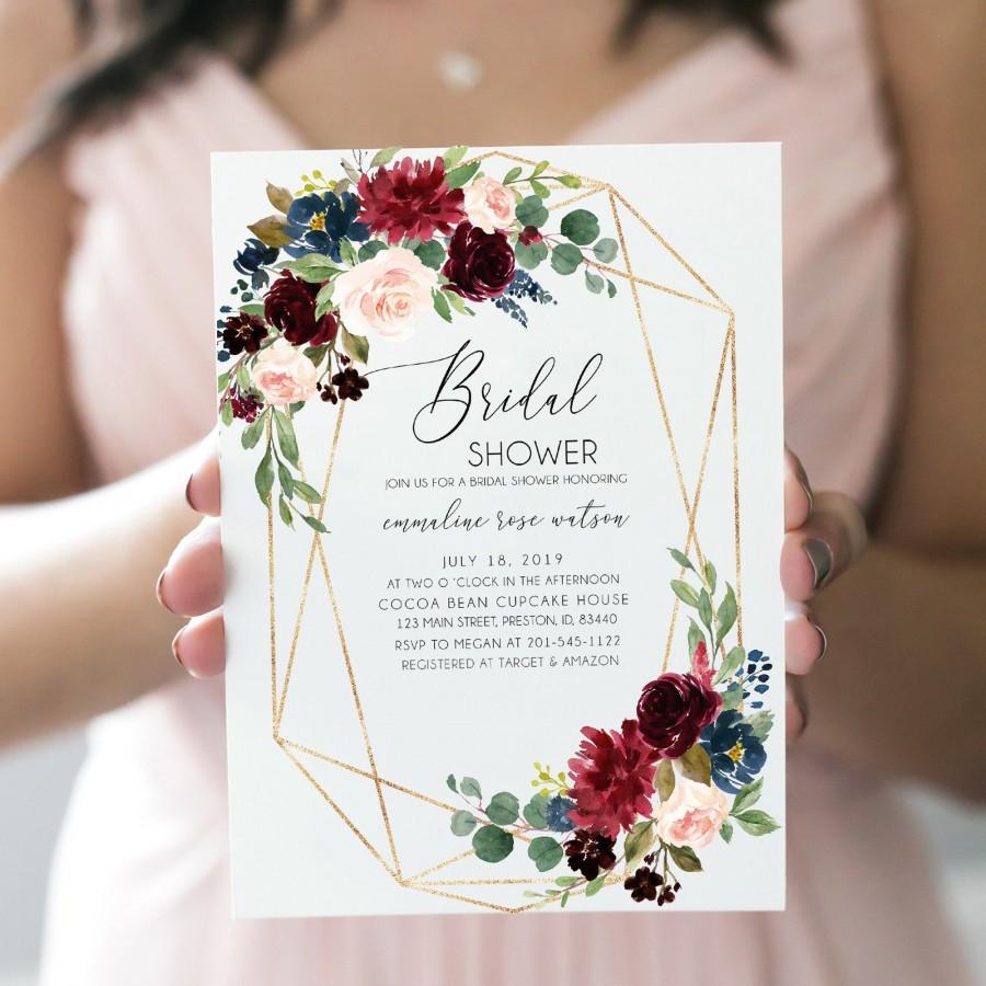 Wedding - Fall Bridal Shower Invitation, Template, Autumn Floral Bridal Shower Invite, Instant Download DIY Printable Editable Wedding Card  LDC-BUR