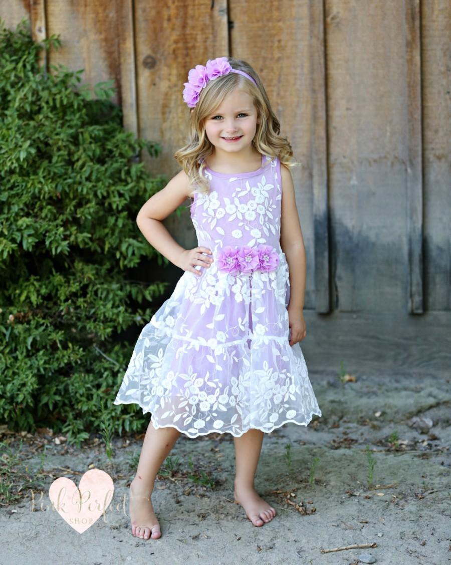 Свадьба - Flower Girl dress,lace flower girl dress,lavender easter dress, rustic flower girl dress,Country flower girl dress, girl dress, lilac dress