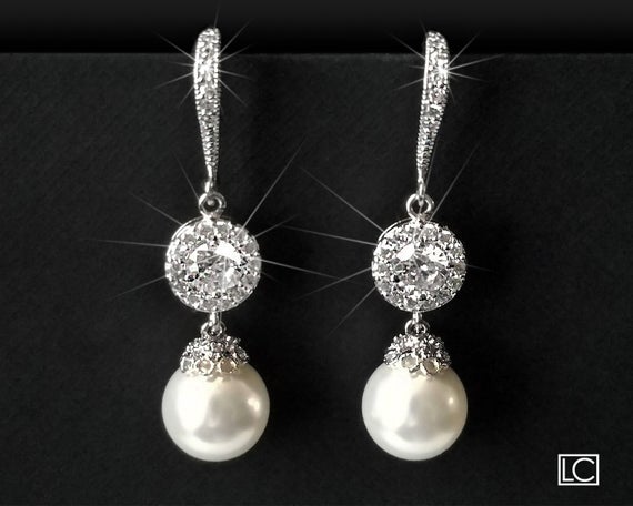 Mariage - Pearl Bridal Earrings, Swarovski White Pearl Chandelier Earrings, Pearl Silver Bridal Earrings, Statement Earrings, Pearl Wedding Jewelry
