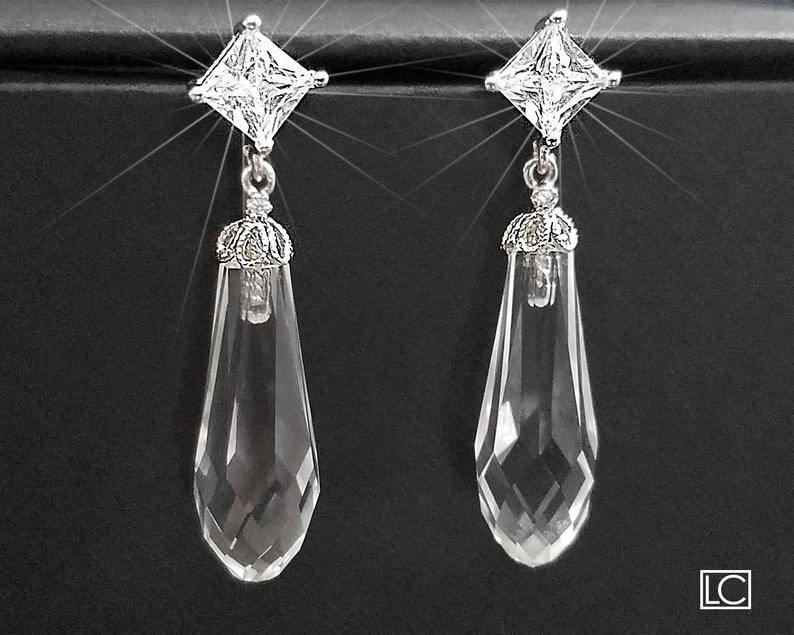 Wedding - Teardrop Crystal Earrings, Wedding Earrings, Bridal Earrings, Swarovski Clear Crystal Silver Earrings, Wedding Jewelry, Prom Crystal Jewelry
