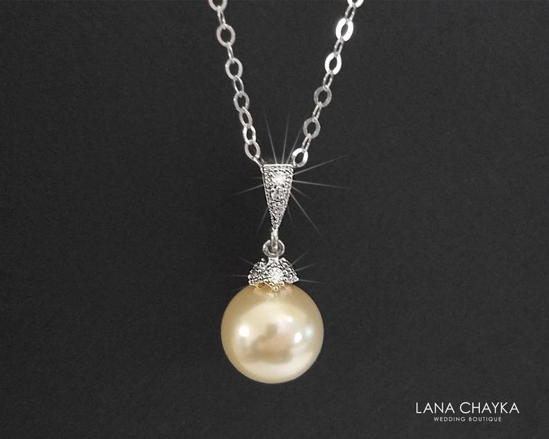 زفاف - Pearl Drop Bridal Necklace, Single Pearl Wedding Necklace, Swarovski 10mm Ivory Pearl Pendant, Silver Pearl Necklace, Bridesmaids Jewelry