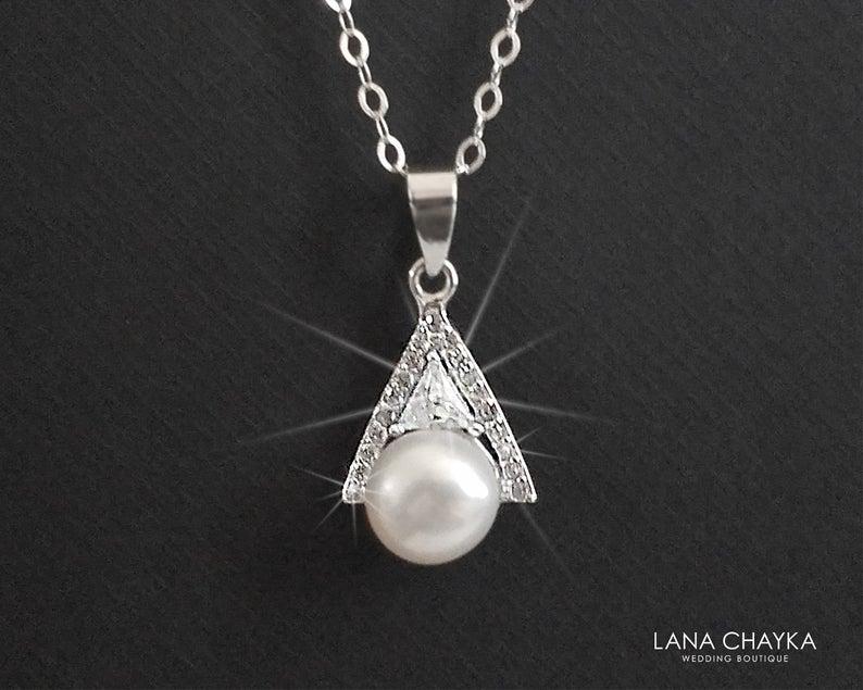 Свадьба - Pearl Sterling Silver Bridal Necklace, White Freshwater Pearl Necklace, Wedding Pearl Necklace, Pearl Charm Bridal Necklace, Pear Pendant