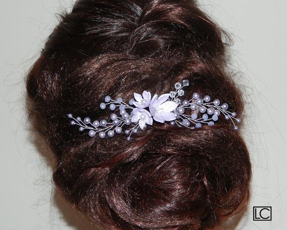 Mariage - Lavender Bridal Hair Comb, Swarovski Pearl Floral Hair Comb, Lilac Wedding Hair Piece, Lavender Headpiece, Violet Blossom Hair Jewelry