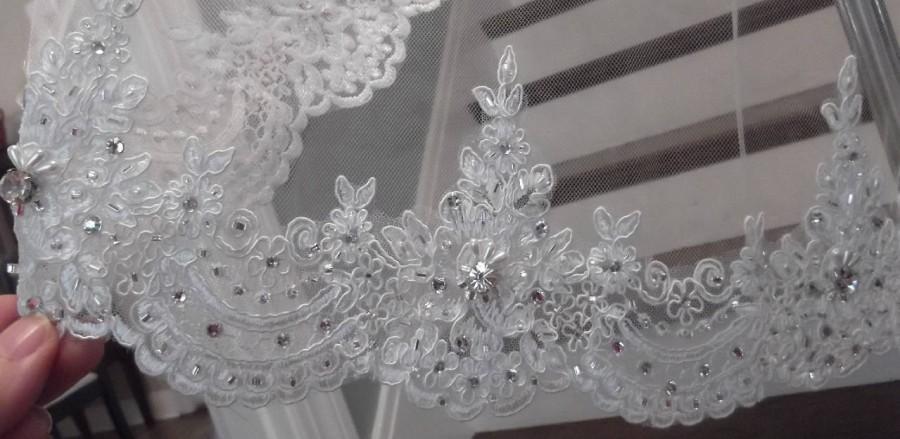 Mariage - Extravagantly Beaded French Alencon Lace Fingertip, Cathedral, Royal Cathedral or Regal Cathedral Wedding Veil