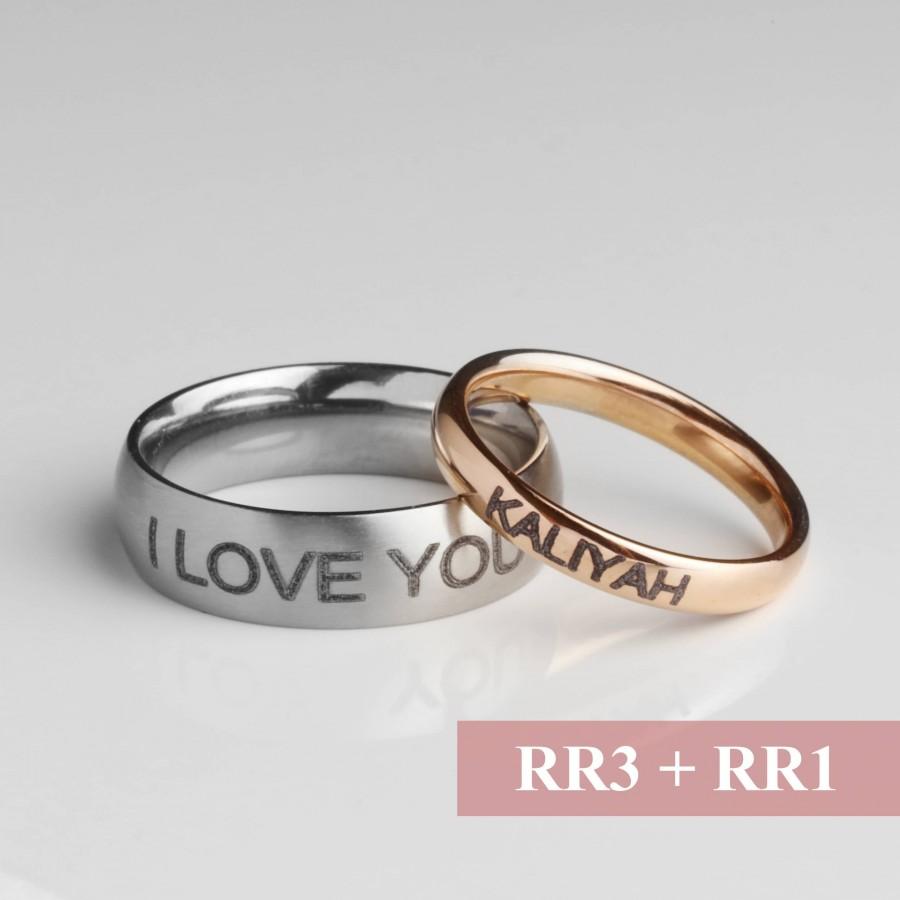 Свадьба - Personalized Gift For Boyfriend Couples Ring Set Mens Fathers Day Gift Anniversary Matching Couples His and Her Jewelry -S-RR3-D *