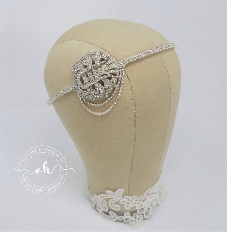 Hochzeit - Vintage Art Deco 1920's Flapper Headband, Side Drape Headband, Gatsby Headpiece, Art Deco, Bridal Headpiece, Wedding Headband, Rhinestone