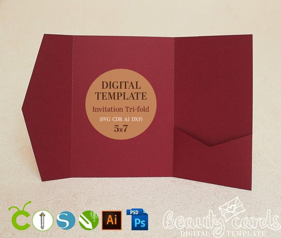 زفاف - DIY Classic Pocket Wedding Invitation template 5x7 Tri-Fold for laser cutting (svg dxf ai eps cdr) papercut lasercut Cameo Cricut