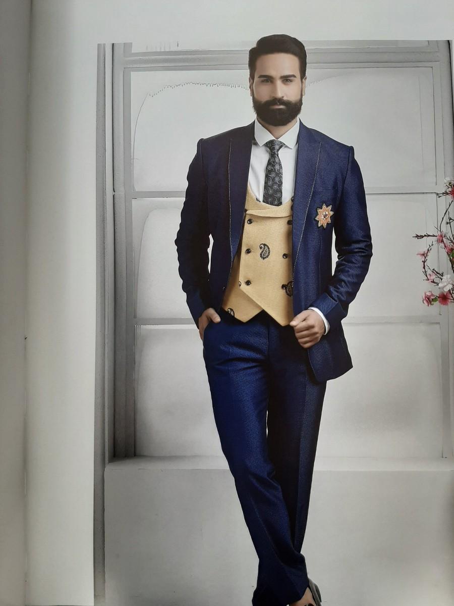 Mariage - Western Traditional Elegant 5pc Suit Set Indo Western for Men Jodhpuri Blazer, Jacket ,Tuxedo Outfit, Wedding Shirt Pant Vest Tie Coat