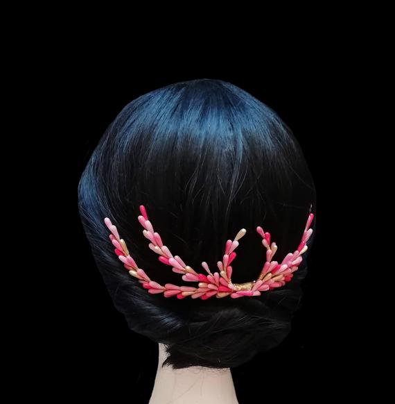 Mariage - Coral and gold hair comb, Coral wedding headpiece, Beach bridal hair piece, Mermaid hair comb, PP-008