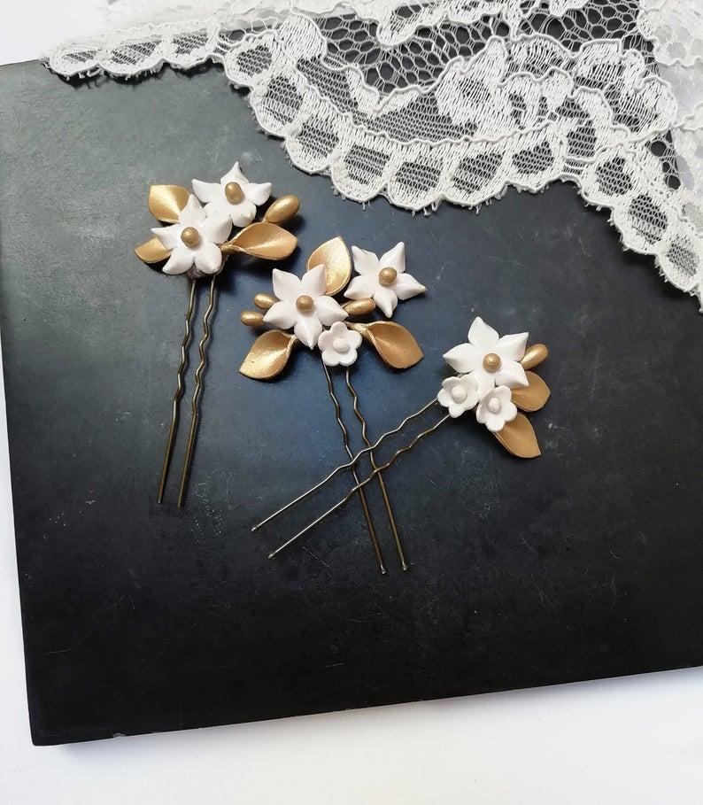 Wedding - Floral bridal hair pins. Wedding hair accessories.