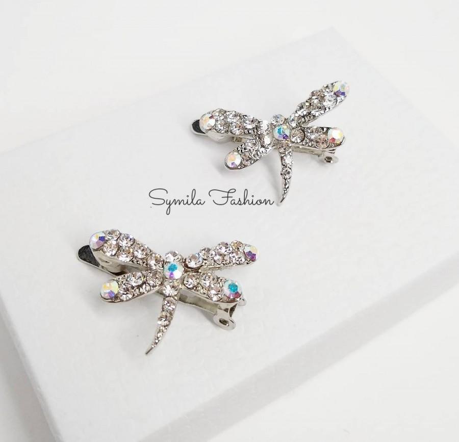 Wedding - Dragonfly Magnetic Silver Blue Aqua Emerald Gold Nature Hair Clips