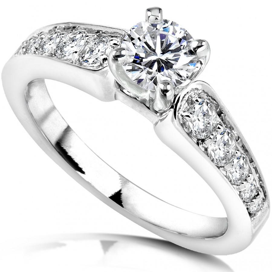زفاف - Engagement Ring 3/4CT Diamond Engagement Ring 14K White Gold Channel Set Size 4-9