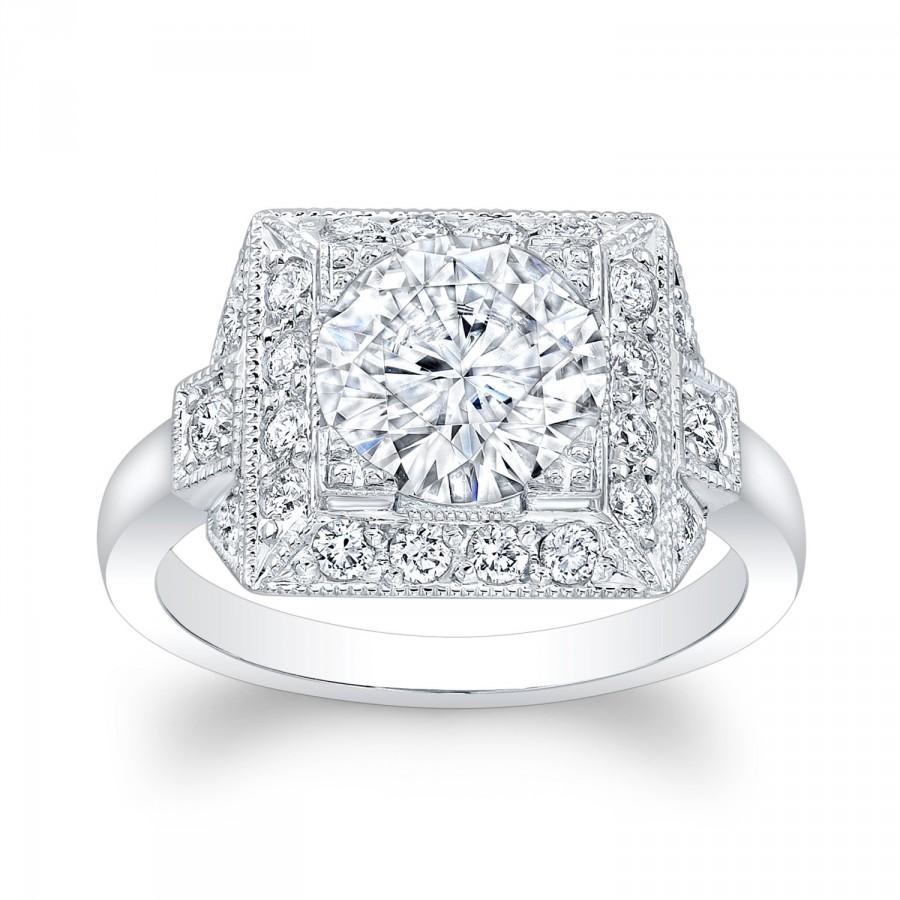 Wedding - Ladies Platinum antique vintage engagement ring 0.33 ctw G-VS2 diamonds with 2ct (8mm) Round Brilliant White Sapphire Center
