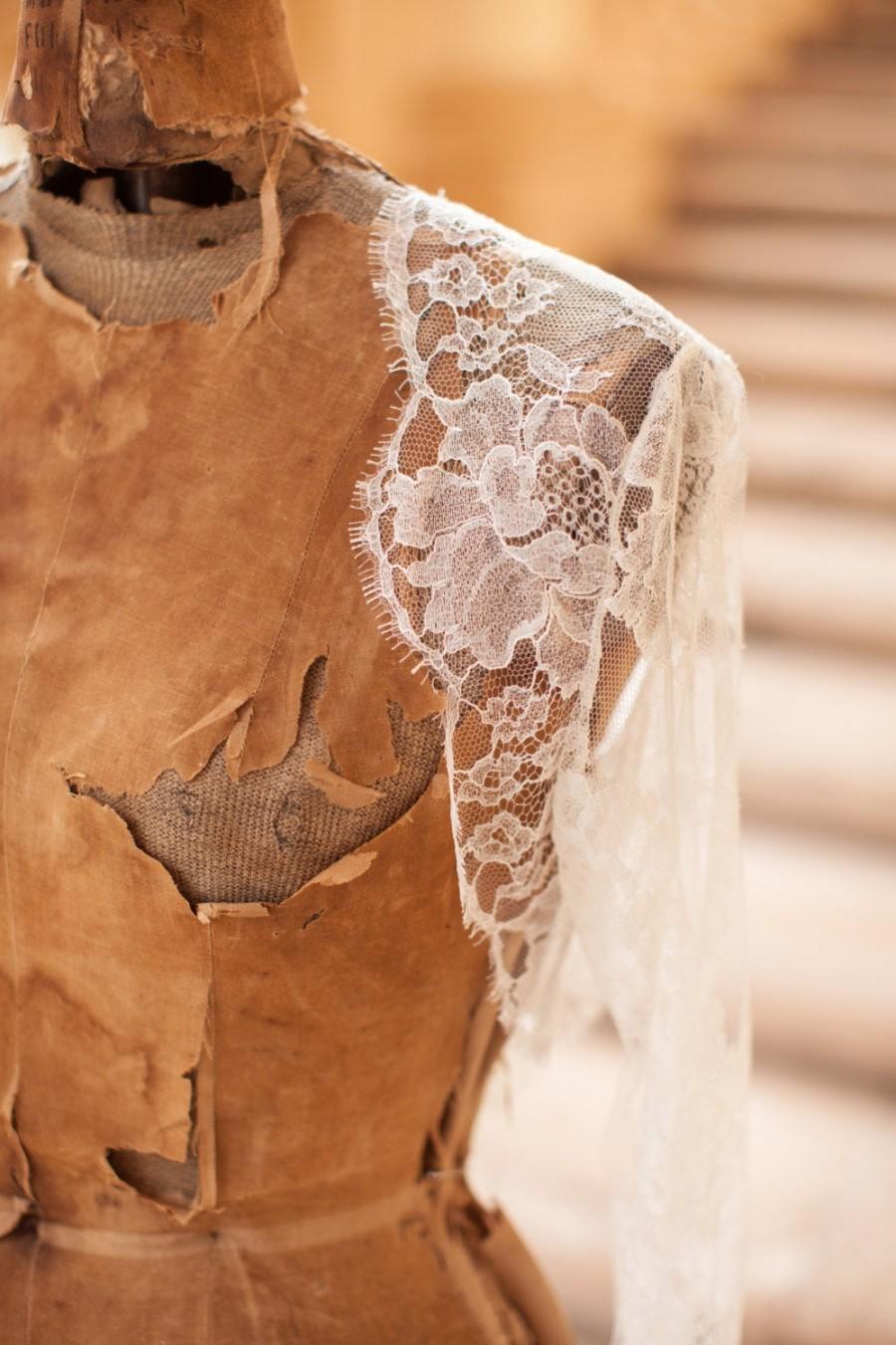 Hochzeit - Roseline Bridal French Lace Sheer Tulle Bolero Cover Up Shrug In Ivory - style 210