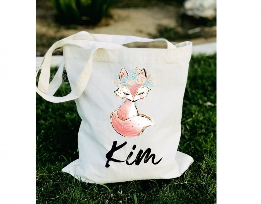 زفاف - Fox tote bag, fox tote, woodland tote, fox diaper bag, tote bag with fox, boho fox bag, boho fox tote bag, personalized fox tote bag