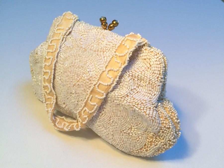 Hochzeit - WALBORG Beaded Bag, Mid Century Vintage Purse Made in Germany by Hand, Beaded Wedding Purse