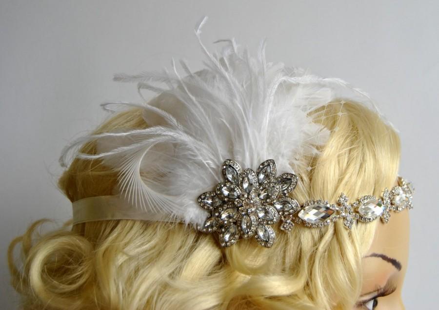 Wedding - Rhinestone 1920s crystal Headpiece headband, 1930's The Great Gatsby Wedding Flapper bridal headband headpiece, Fascinator Headdress
