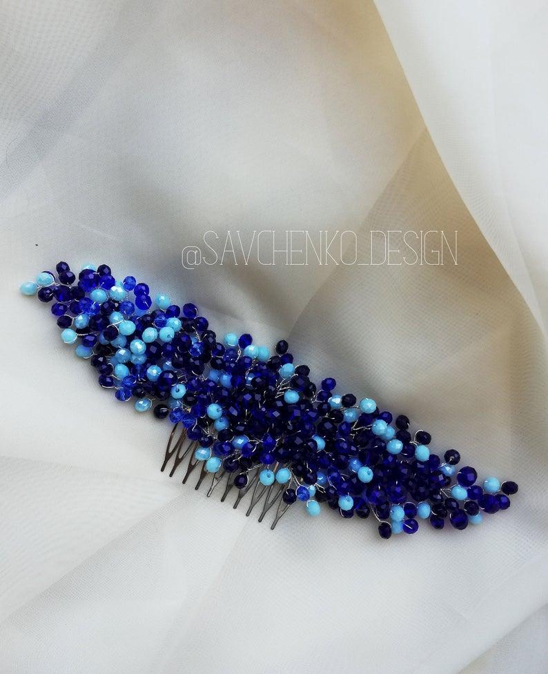 Свадьба - Something blue hair comb,navy blue hair piece,bridesmaid blue headpiece,royal blue wedding,bridal hair piece,decorative hair accessories