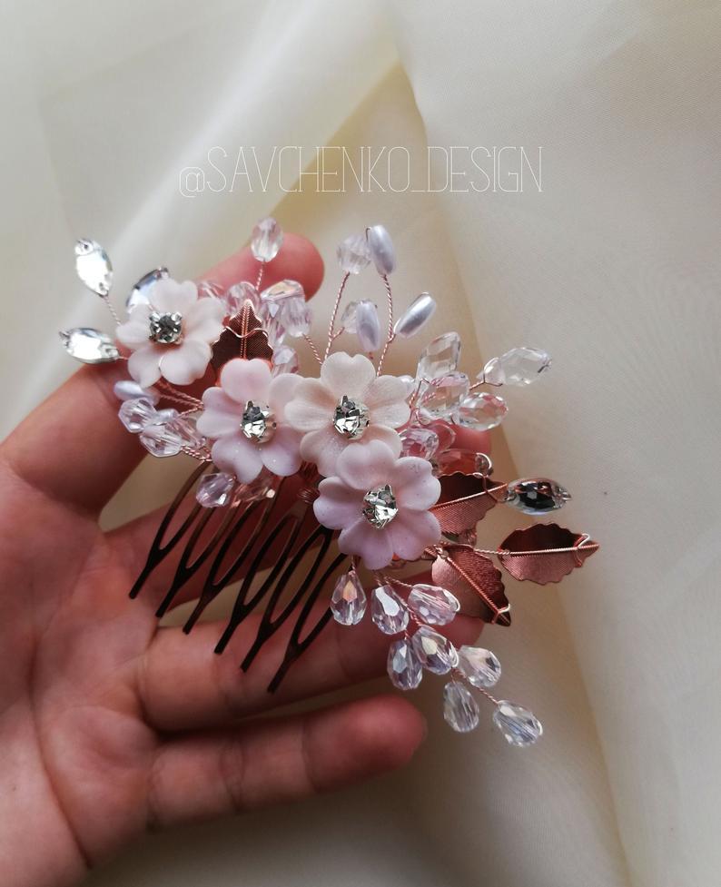 Mariage - Rose gold hair comb