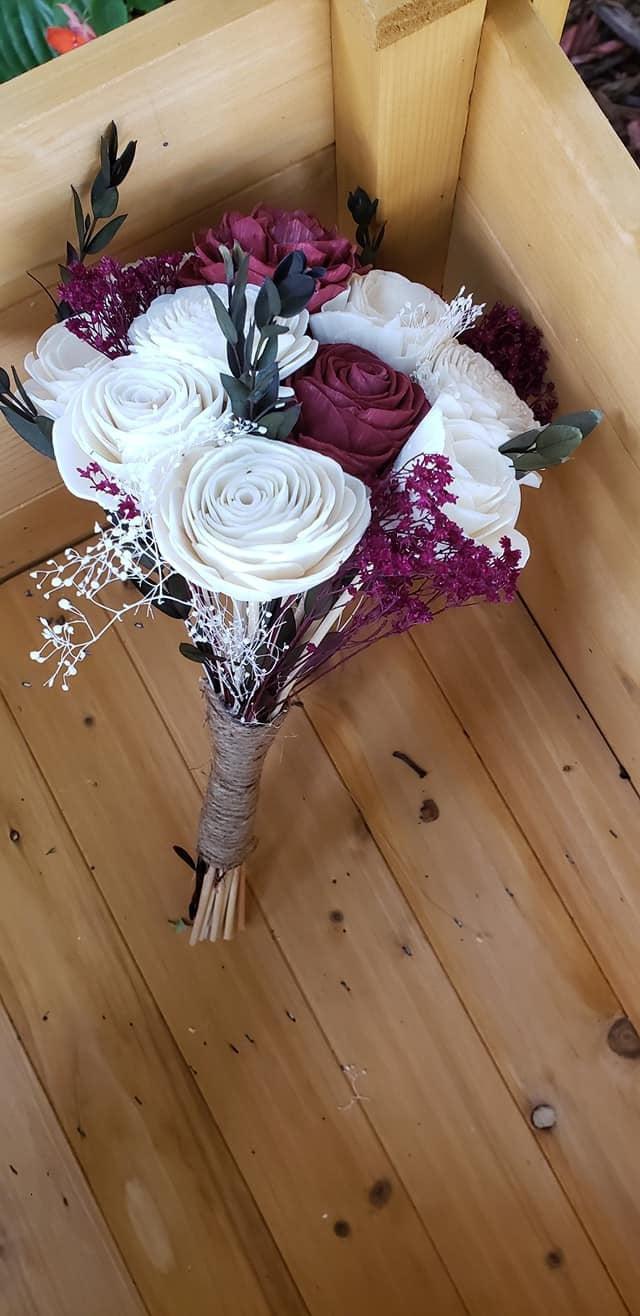 Hochzeit - Sola flower bouquet, Petite Bouquet, Small Bouquet, Mini Bouquet, Toss Bouquet, Bridesmaid Bouquet, Burgundy Bouquet, Wood Flowers