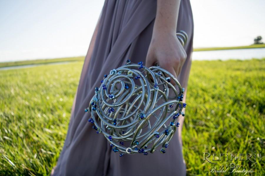 زفاف - Swirled Metal Bouquet with Glass Bead and Hardware Accents